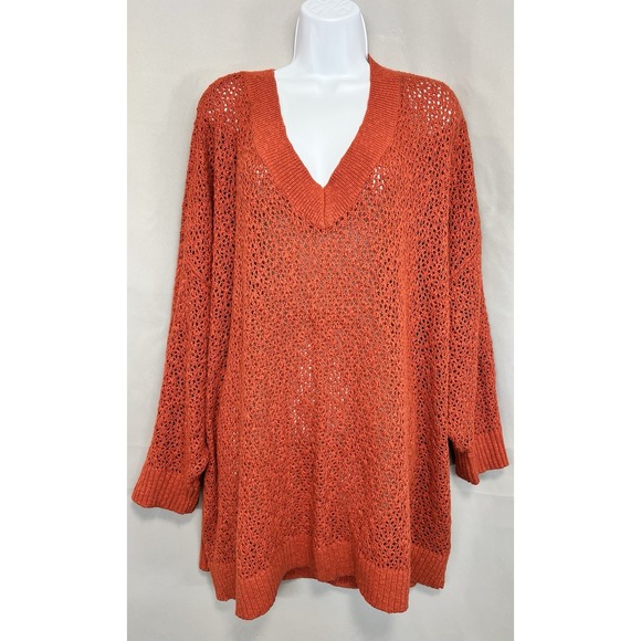 Torrid Womens Orange V-Neck 3/4 Sleeve Open Knit Pullover Sweater Size 5X - Picture 2 of 11